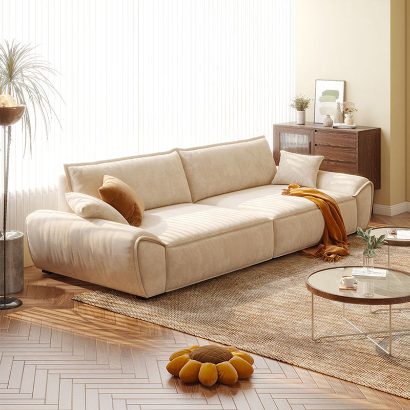 Beige Flared Arm Sofa Faux Leather Seating with Pillows for Living Room
