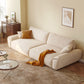 Beige Flared Arm Sofa Faux Leather Seating with Pillows for Living Room