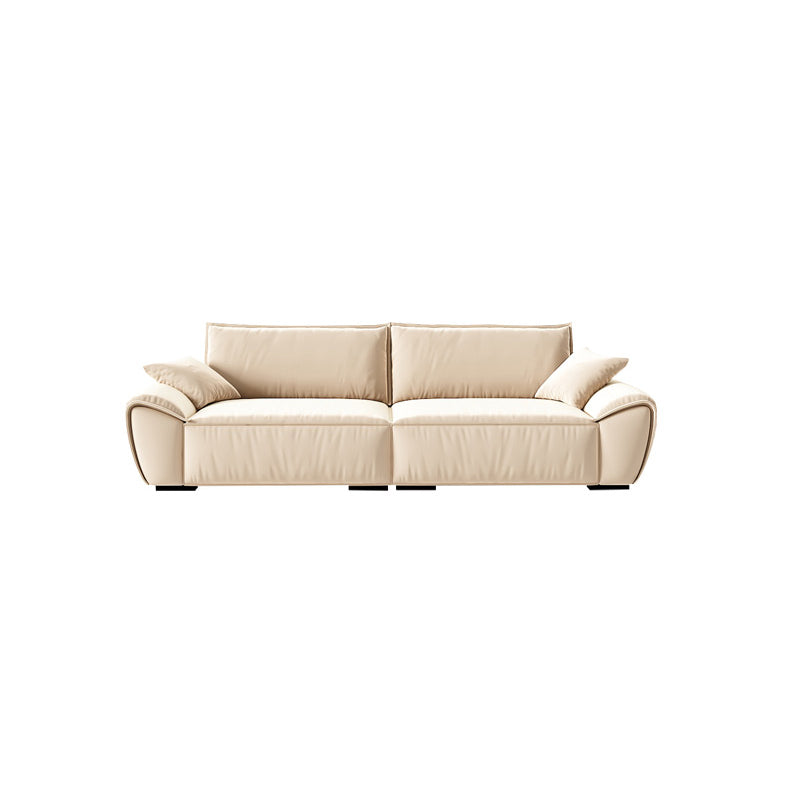 Beige Flared Arm Sofa Faux Leather Seating with Pillows for Living Room