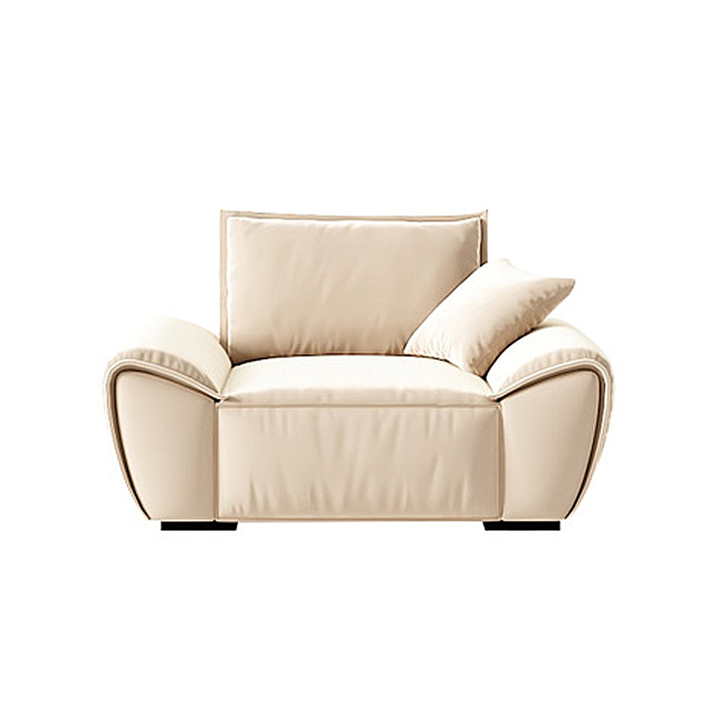 Beige Flared Arm Sofa Faux Leather Seating with Pillows for Living Room