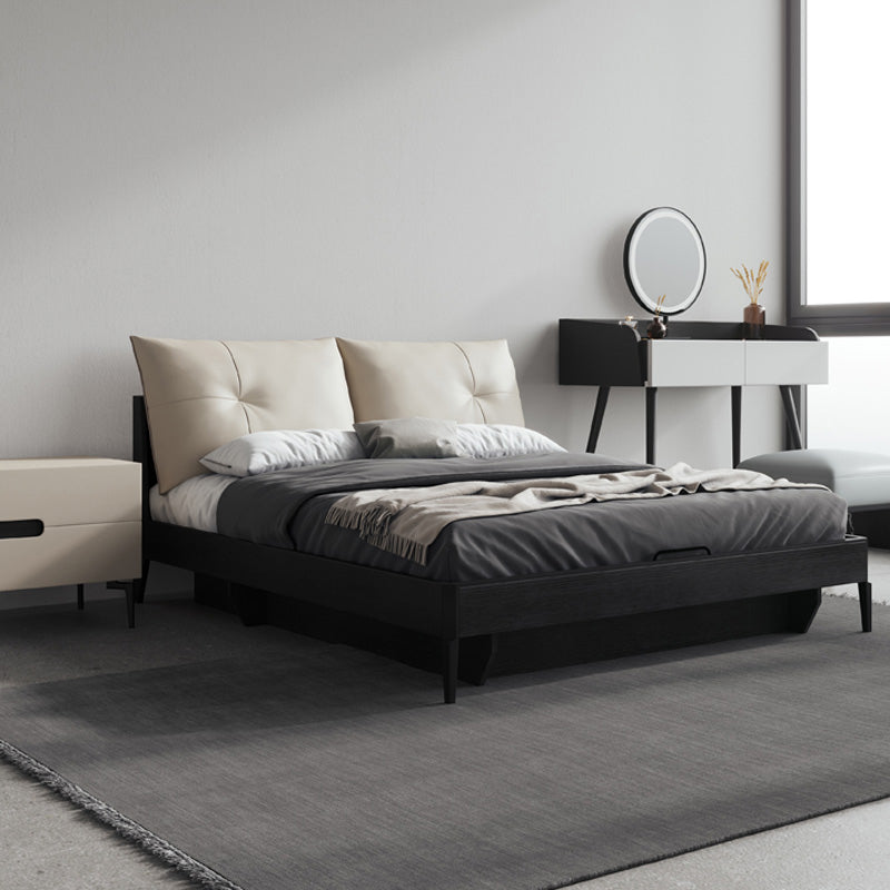 Gestoffeerd hoofdeinde standaard bed in het midden van de eeuw modern paneelbed donkergrijs