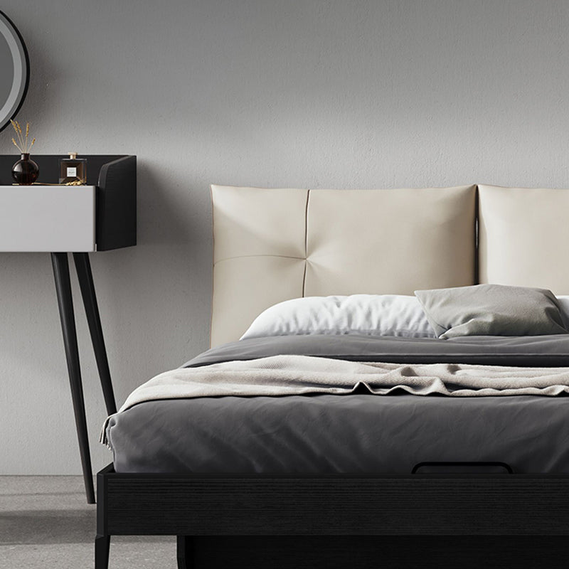 Gestoffeerd hoofdeinde standaard bed in het midden van de eeuw modern paneelbed donkergrijs