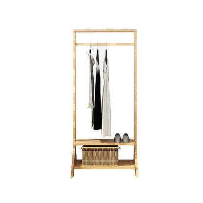 Contemporary Style Coat Hanger Double Shelves Solid Wood Coat Rack for Living Room 23.6"L x 14.2"W x 65"H Natural Clearhalo 'Entry & Mudroom Furniture' 'furn' 'furn_hall_tree_coat_racks' 'Furniture' 'Hall Trees & Coat Racks' 'hall_tree_coat_racks' 6491029