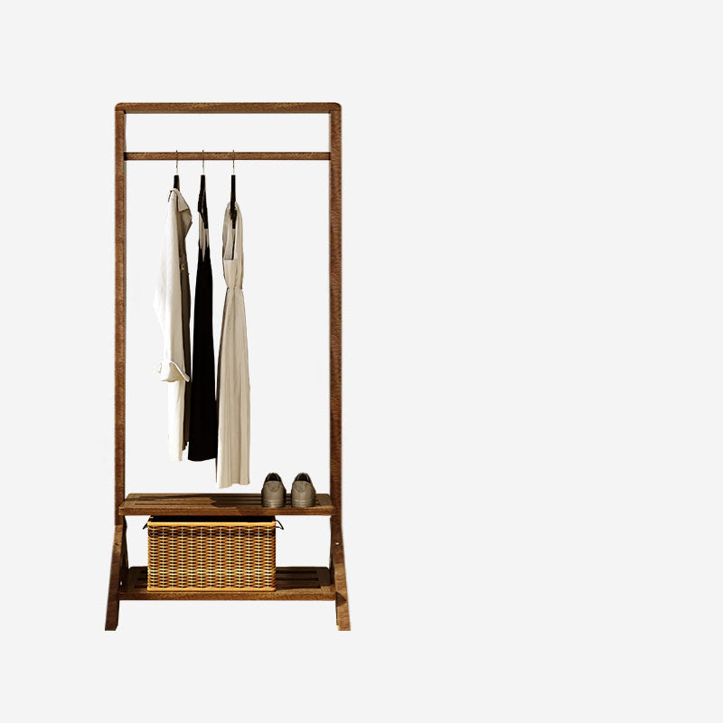 Contemporary Style Coat Hanger Double Shelves Solid Wood Coat Rack for Living Room 23.6"L x 14.2"W x 65"H Walnut Clearhalo 'Entry & Mudroom Furniture' 'furn' 'furn_hall_tree_coat_racks' 'Furniture' 'Hall Trees & Coat Racks' 'hall_tree_coat_racks' 6491036