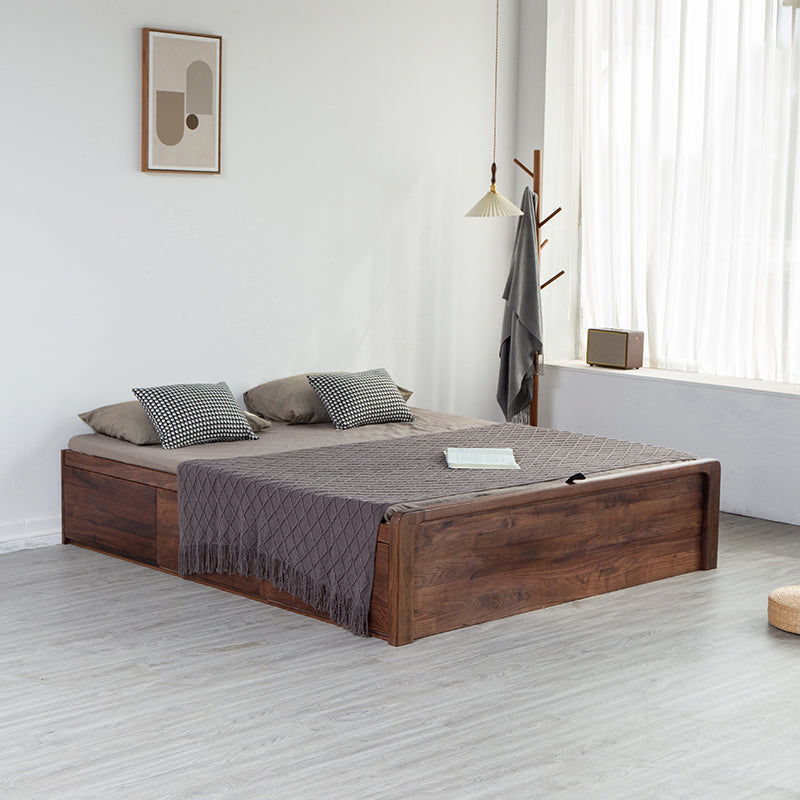 Moderne Plattformbett Walnussmassivholz Standard Bett mit Lagerung