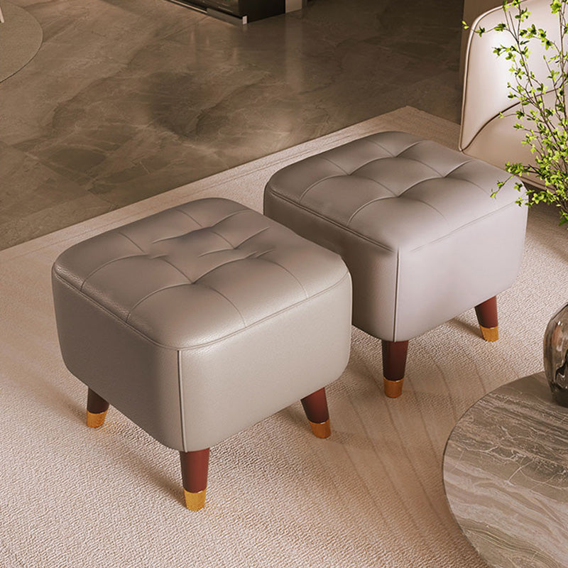 Ottoman moderne du milieu du siècle Ottoman carré en cuir authentique avec des jambes de chaise