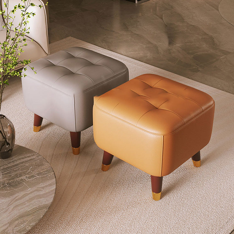 Otomático otomático de cuero genuino moderno otomano de mediados de siglo con patas de silla