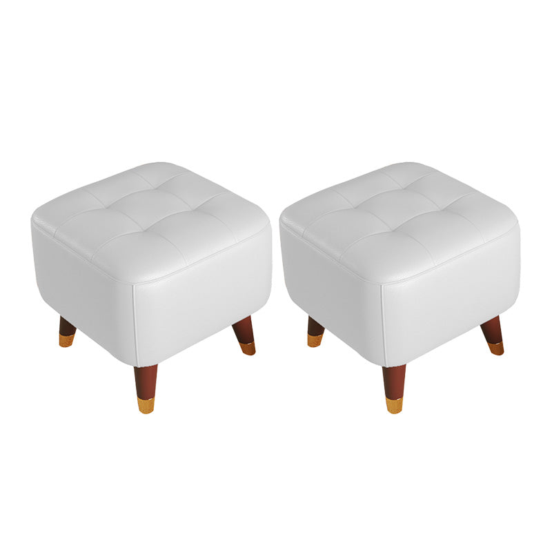 Ottoman moderne du milieu du siècle Ottoman carré en cuir authentique avec des jambes de chaise