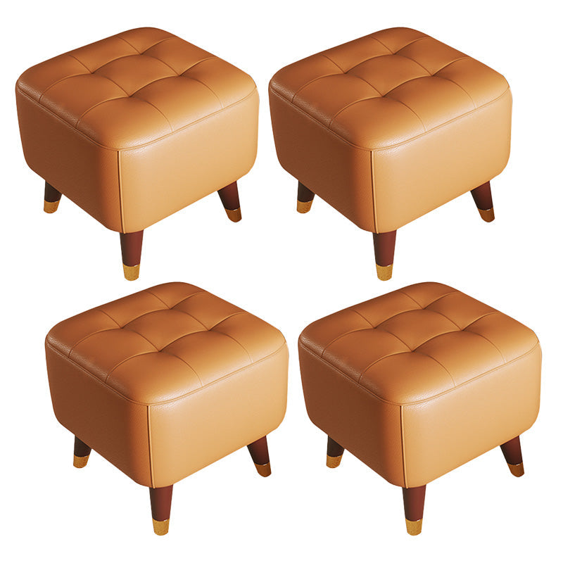 Ottoman moderne du milieu du siècle Ottoman carré en cuir authentique avec des jambes de chaise