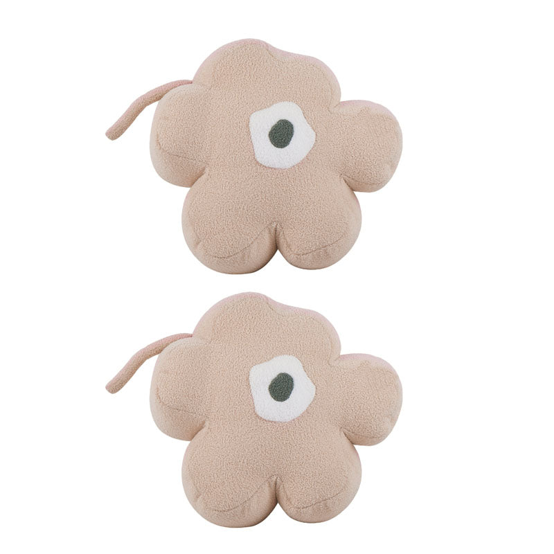 Contemporary Pouf Ottoman Velvet Upholstered Flower Shape Ottoman Off-White 2 Piece Set Clearhalo 'furn' 'furn_ottomans_poufs' 'Furniture' 'Living Room Furniture' 'Ottomans & Poufs' 'ottomans_poufs' 6493477