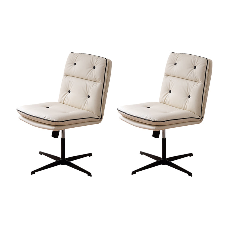 Modern Tufted Managers Chair Faux Leather Desk Mid-Back Chair Off-White 2 Piece Set 4-Star Clearhalo 'furn' 'furn_office_chair' 'Furniture' 'Office Chairs' 'Office Furniture' 'office_chair' 6493774
