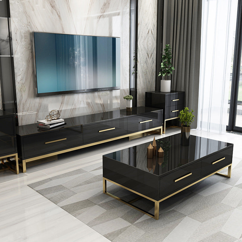 Enclosed Storage Media Console Glass TV Stand Console for Living Room Clearhalo 'furn' 'furn_tv_stands_entertainment_centers' 'Furniture' 'Living Room Furniture' 'TV Stands & Entertainment Centers' 'TV Stands & Media Storage Furniture' 'tv_stands_entertainment_centers' 6498528