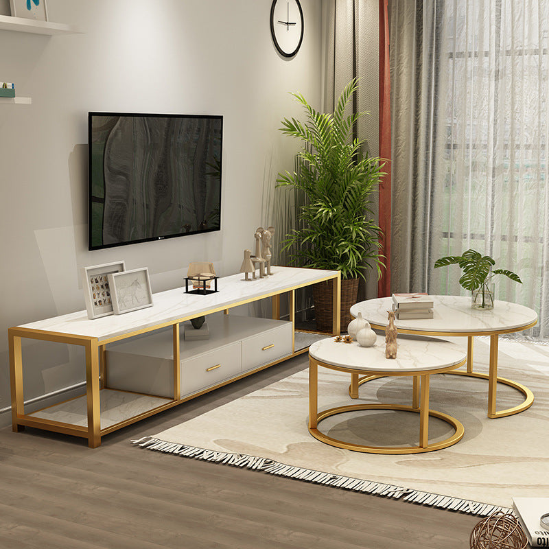 Console multimédia Glam, meuble TV à rangement ouvert, pour salon