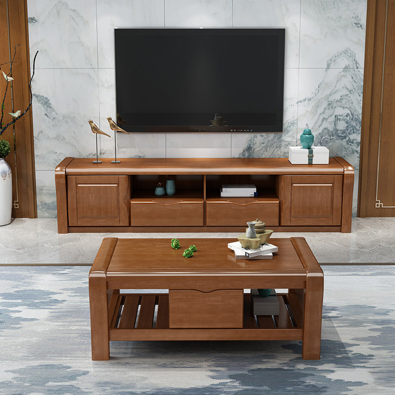 Traditional TV Console Rubber Wood Open Storage TV Stand Console for Living Room Clearhalo 'furn' 'furn_tv_stands_entertainment_centers' 'Furniture' 'Living Room Furniture' 'TV Stands & Entertainment Centers' 'TV Stands & Media Storage Furniture' 'tv_stands_entertainment_centers' 6498590