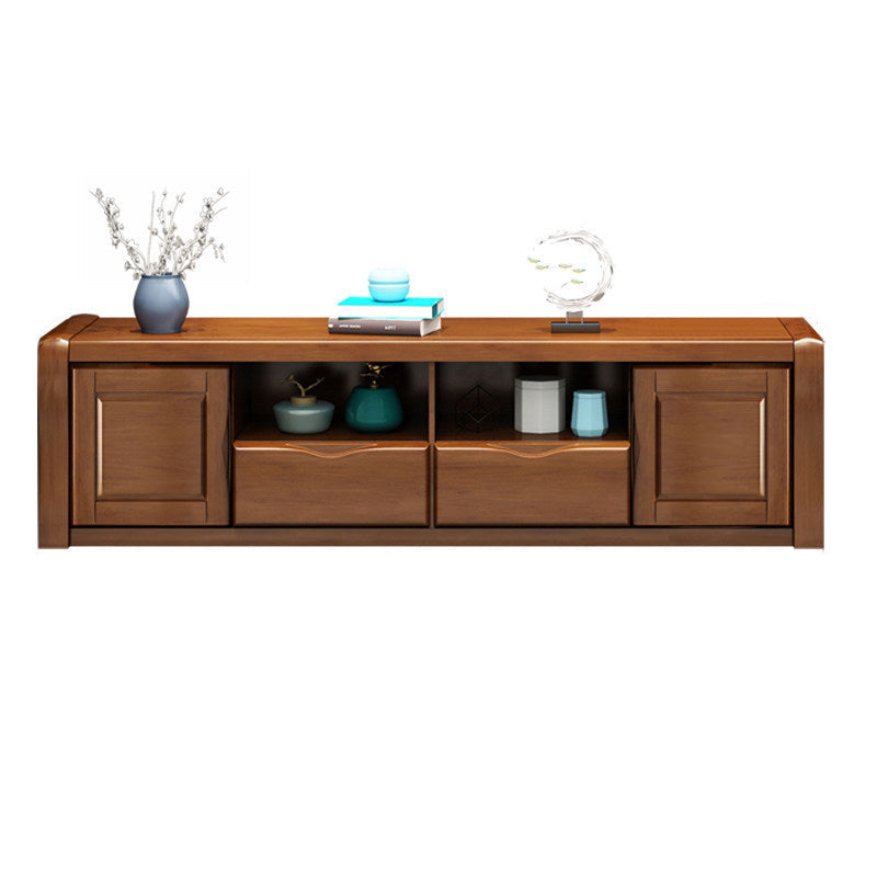 Traditional TV Console Rubber Wood Open Storage TV Stand Console for Living Room 71"L x 17"W x 18.5"H Walnut Clearhalo 'furn' 'furn_tv_stands_entertainment_centers' 'Furniture' 'Living Room Furniture' 'TV Stands & Entertainment Centers' 'TV Stands & Media Storage Furniture' 'tv_stands_entertainment_centers' 6498591