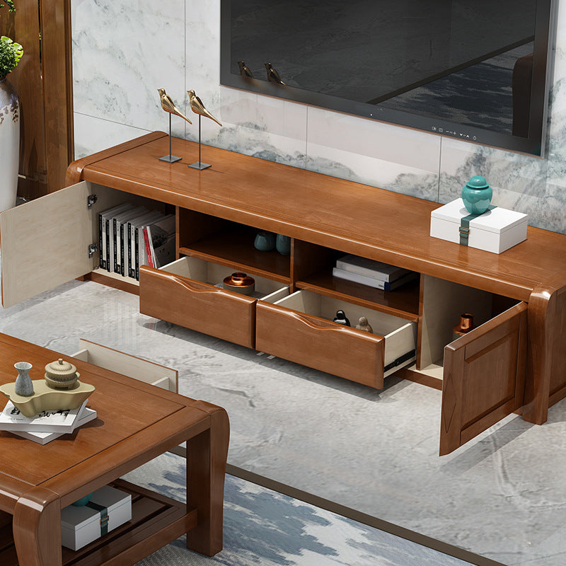 Traditional TV Console Rubber Wood Open Storage TV Stand Console for Living Room Clearhalo 'furn' 'furn_tv_stands_entertainment_centers' 'Furniture' 'Living Room Furniture' 'TV Stands & Entertainment Centers' 'TV Stands & Media Storage Furniture' 'tv_stands_entertainment_centers' 6498593