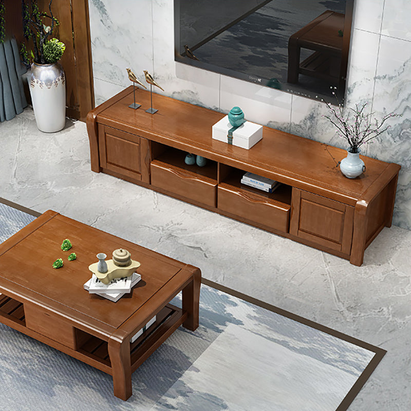 Traditional TV Console Rubber Wood Open Storage TV Stand Console for Living Room Clearhalo 'furn' 'furn_tv_stands_entertainment_centers' 'Furniture' 'Living Room Furniture' 'TV Stands & Entertainment Centers' 'TV Stands & Media Storage Furniture' 'tv_stands_entertainment_centers' 6498597
