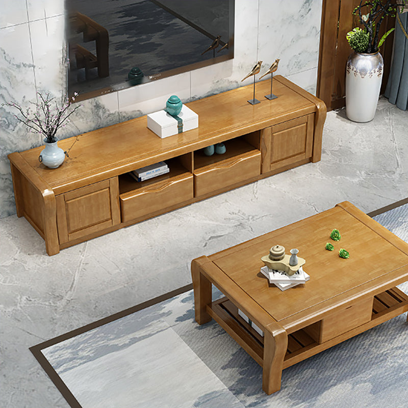 Traditional TV Console Rubber Wood Open Storage TV Stand Console for Living Room Clearhalo 'furn' 'furn_tv_stands_entertainment_centers' 'Furniture' 'Living Room Furniture' 'TV Stands & Entertainment Centers' 'TV Stands & Media Storage Furniture' 'tv_stands_entertainment_centers' 6498603