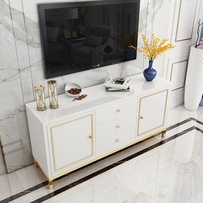 Enclosed Storage Media Console Glass TV Stand Console with Drawers 47"L x 16"W x 26"H White Clearhalo 'furn' 'furn_tv_stands_entertainment_centers' 'Furniture' 'Living Room Furniture' 'TV Stands & Entertainment Centers' 'TV Stands & Media Storage Furniture' 'tv_stands_entertainment_centers' 6498606