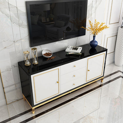 Enclosed Storage Media Console Glass TV Stand Console with Drawers 47"L x 16"W x 26"H Black-White Clearhalo 'furn' 'furn_tv_stands_entertainment_centers' 'Furniture' 'Living Room Furniture' 'TV Stands & Entertainment Centers' 'TV Stands & Media Storage Furniture' 'tv_stands_entertainment_centers' 6498607