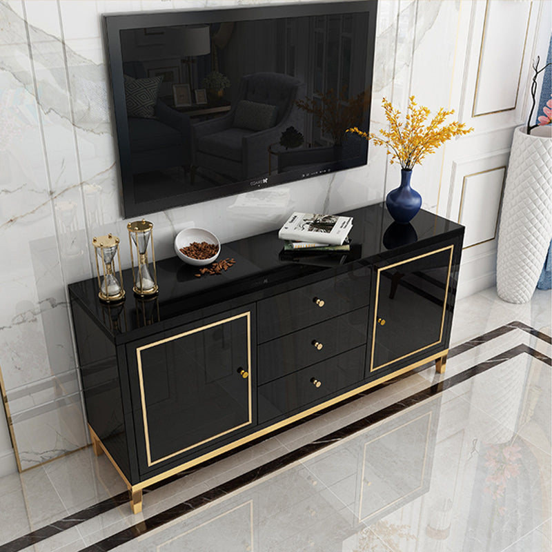 Enclosed Storage Media Console Glass TV Stand Console with Drawers 47"L x 16"W x 26"H Black Clearhalo 'furn' 'furn_tv_stands_entertainment_centers' 'Furniture' 'Living Room Furniture' 'TV Stands & Entertainment Centers' 'TV Stands & Media Storage Furniture' 'tv_stands_entertainment_centers' 6498608