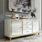 Enclosed Storage Media Console Glass TV Stand Console with Drawers 59"L x 16"W x 26"H White Clearhalo 'furn' 'furn_tv_stands_entertainment_centers' 'Furniture' 'Living Room Furniture' 'TV Stands & Entertainment Centers' 'TV Stands & Media Storage Furniture' 'tv_stands_entertainment_centers' 6498614