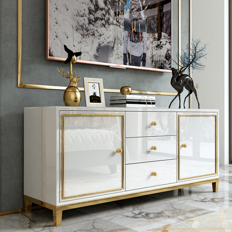 Enclosed Storage Media Console Glass TV Stand Console with Drawers 59"L x 16"W x 26"H White Clearhalo 'furn' 'furn_tv_stands_entertainment_centers' 'Furniture' 'Living Room Furniture' 'TV Stands & Entertainment Centers' 'TV Stands & Media Storage Furniture' 'tv_stands_entertainment_centers' 6498614