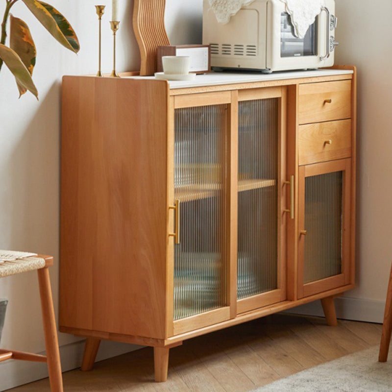 Display scandinavo Porte di faggio in vetro cabine mobile a buffet con porte per soggiorno