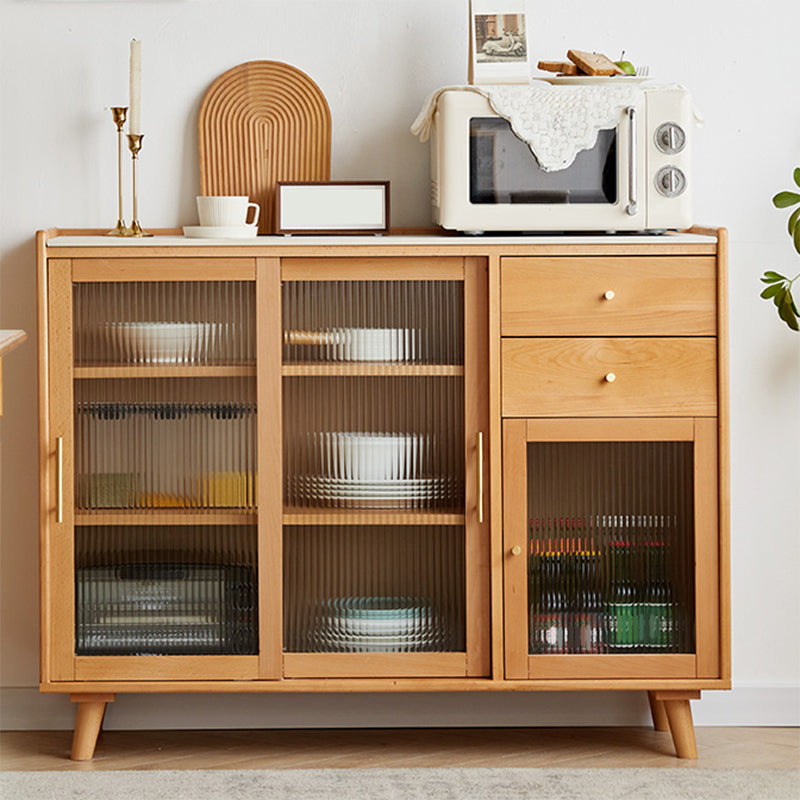 Display scandinavo Porte di faggio in vetro cabine mobile a buffet con porte per soggiorno