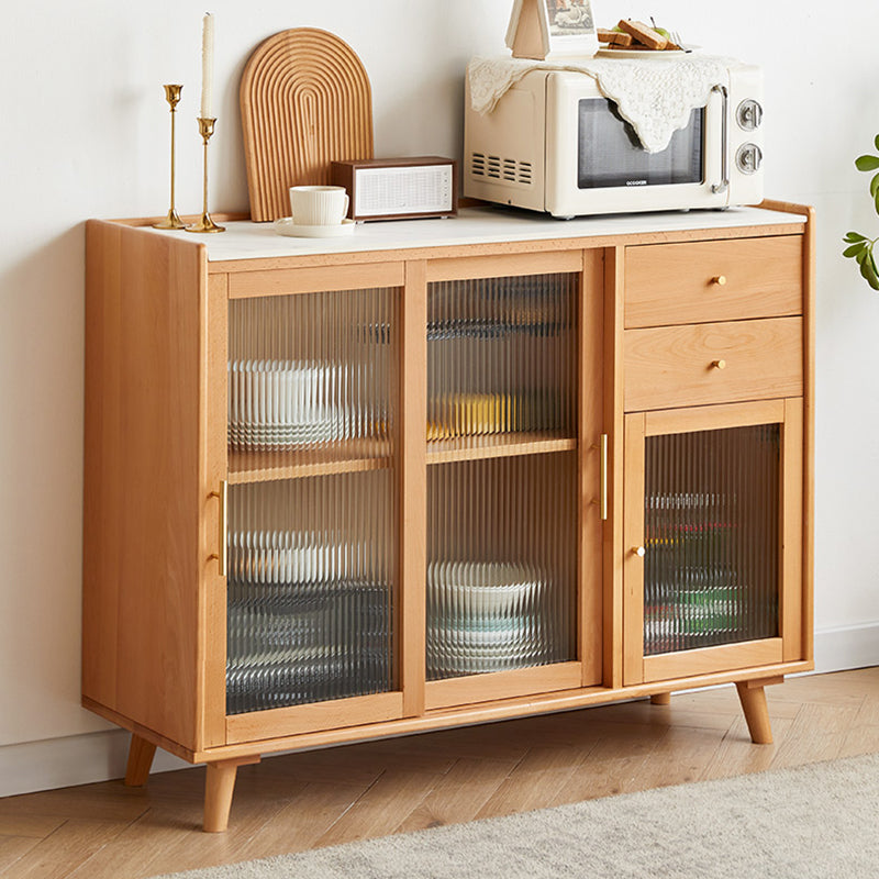 Display scandinavo Porte di faggio in vetro cabine mobile a buffet con porte per soggiorno