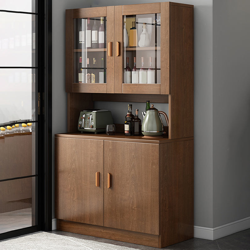 Contemporary Dining Hutch Faux Wood Buffet Cabinet with Doors 31"L x 13"W x 72"H Brown Clearhalo 'Display & China Cabinets' 'display_china_cabinets' 'furn' 'furn_display_china_cabinets' 'Furniture' 'Kitchen & Dining Furniture' 6498661