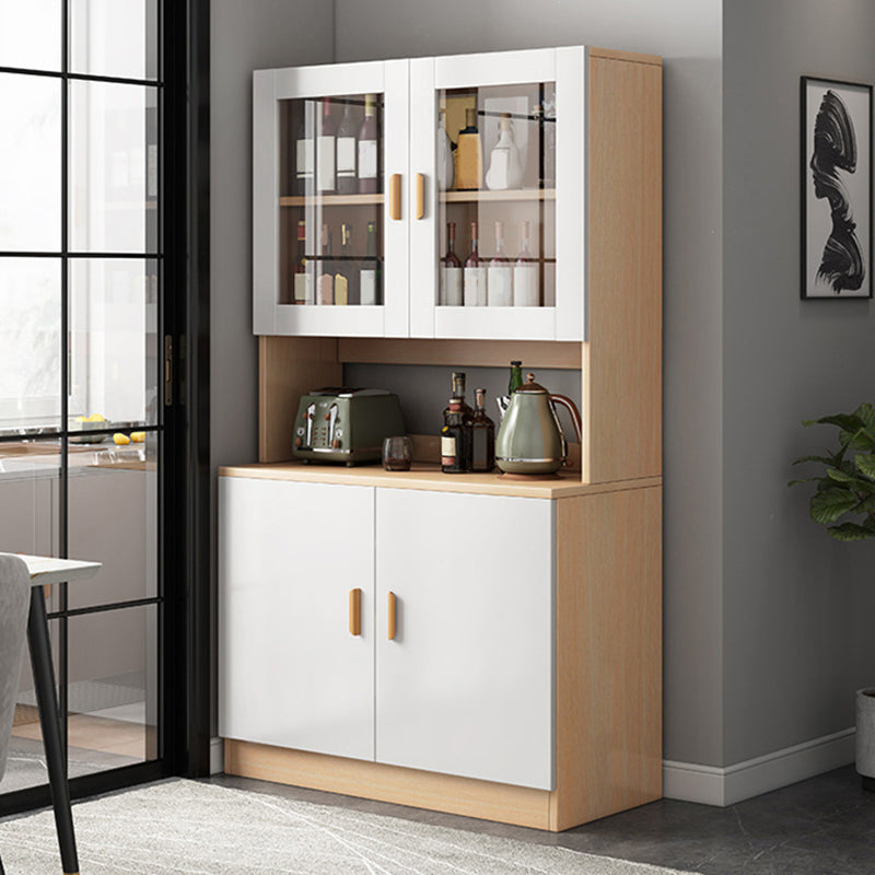 Contemporary Dining Hutch Faux Wood Buffet Cabinet with Doors 31"L x 13"W x 72"H Cherry Wood Clearhalo 'Display & China Cabinets' 'display_china_cabinets' 'furn' 'furn_display_china_cabinets' 'Furniture' 'Kitchen & Dining Furniture' 6498663