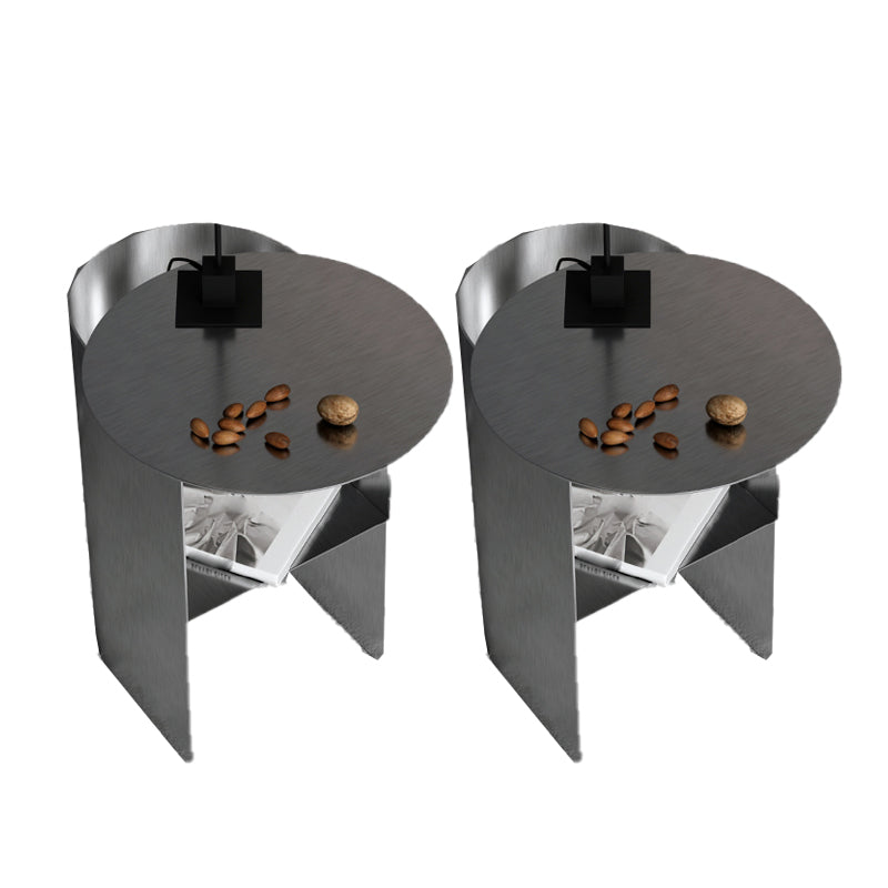 1 Shelf Industrial Night Table Metal Nightstand Open Storage ,20" Tall Stainless-Steel 2 Piece Set Clearhalo 'Bedroom Furniture' 'furn' 'furn_night_stand' 'Furniture' 'night_stand' 'Nightstands' 6498754
