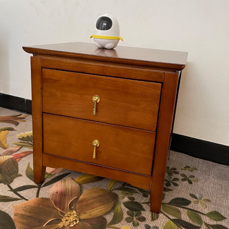 Mesa nocturna de madera sólida moderna con 2 cajones para sala de estar