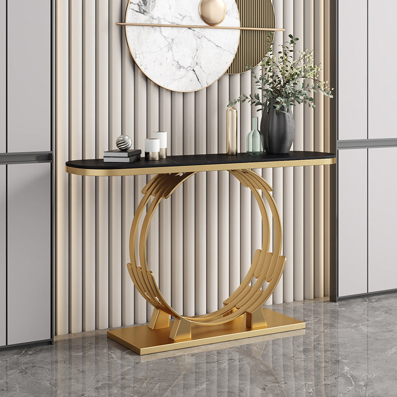 31" H Glam Console Accent Table Antique Finish Console Sofa Table Black Gold Clearhalo 'Console Tables' 'console_tables' 'Entry & Mudroom Furniture' 'furn' 'furn_console_tables' 'Furniture' 6499160