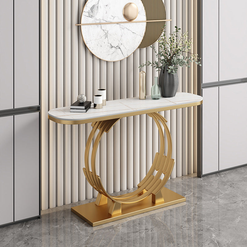 31" H Glam Console Accent Table Antique Finish Console Sofa Table White Gold Clearhalo 'Console Tables' 'console_tables' 'Entry & Mudroom Furniture' 'furn' 'furn_console_tables' 'Furniture' 6499161