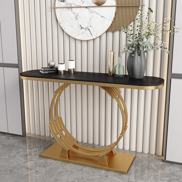 31" H Glam Console Accent Table Antique Finish Console Sofa Table 47"L x 12"W x 31"H Black Gold Clearhalo 'Console Tables' 'console_tables' 'Entry & Mudroom Furniture' 'furn' 'furn_console_tables' 'Furniture' 6499163