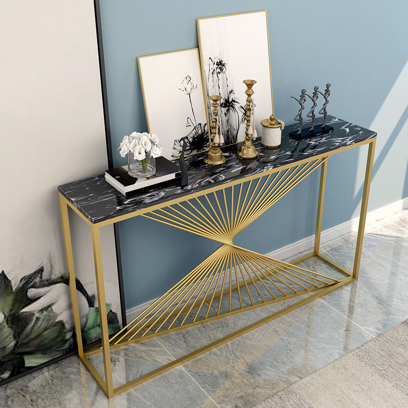 Glam Rectangle Accent Table 31.5" Tall Marble Console Table for Hall 47"L x 12"W x 31"H Black-Gold Clearhalo 'Console Tables' 'console_tables' 'Entry & Mudroom Furniture' 'furn' 'furn_console_tables' 'Furniture' 6499190