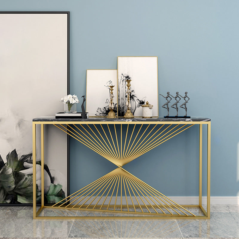 Glam Rectangle Accent Table 31.5" Tall Marble Console Table for Hall Black-Gold Clearhalo 'Console Tables' 'console_tables' 'Entry & Mudroom Furniture' 'furn' 'furn_console_tables' 'Furniture' 6499191