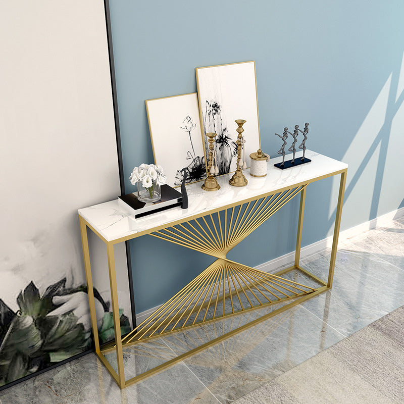 Glam Rectangle Accent Table 31.5" Tall Marble Console Table for Hall 47"L x 12"W x 31"H White-Gold Clearhalo 'Console Tables' 'console_tables' 'Entry & Mudroom Furniture' 'furn' 'furn_console_tables' 'Furniture' 6499192