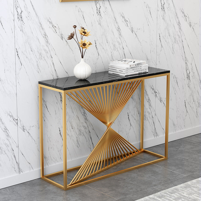 Glam Rectangle Accent Table 31.5" Tall Marble Console Table for Hall Clearhalo 'Console Tables' 'console_tables' 'Entry & Mudroom Furniture' 'furn' 'furn_console_tables' 'Furniture' 6499199