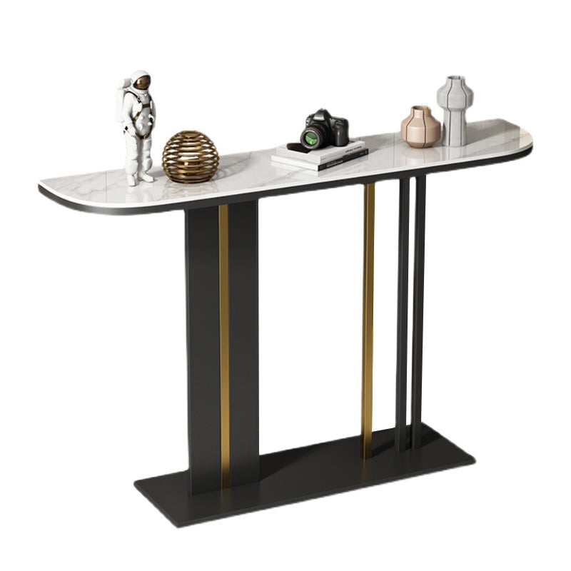 Modern Stone Console Table 11.81" W Half Moon Accent Table for Hall White Clearhalo 'Console Tables' 'console_tables' 'Entry & Mudroom Furniture' 'furn' 'furn_console_tables' 'Furniture' 6499206