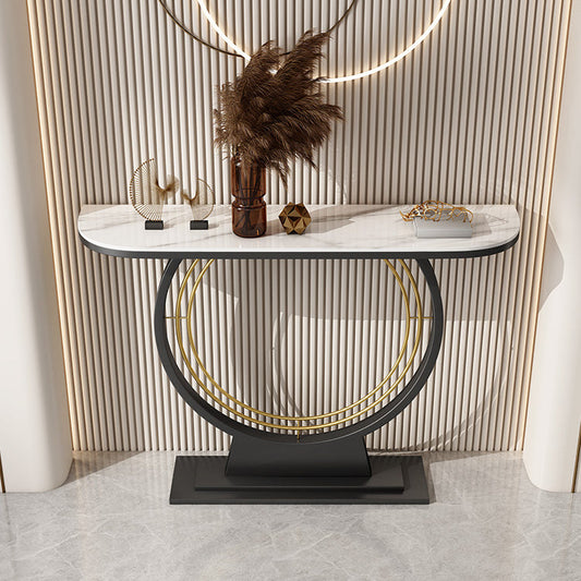 Stone Half Moon Accent Table 11.81" W 1-shelf Console Table for Hall