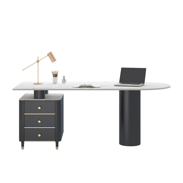 White Pedestal Writing Desk Glam Office Desk with 3 Storage Drawers 47.2"L x 23.6"W x 29.5"H Clearhalo 'furn' 'furn_office_desk' 'Furniture' 'Office Desks' 'Office Furniture' 'office_desk' 6499899