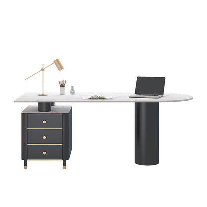 White Pedestal Writing Desk Glam Office Desk with 3 Storage Drawers 47.2"L x 23.6"W x 29.5"H Clearhalo 'furn' 'furn_office_desk' 'Furniture' 'Office Desks' 'Office Furniture' 'office_desk' 6499899