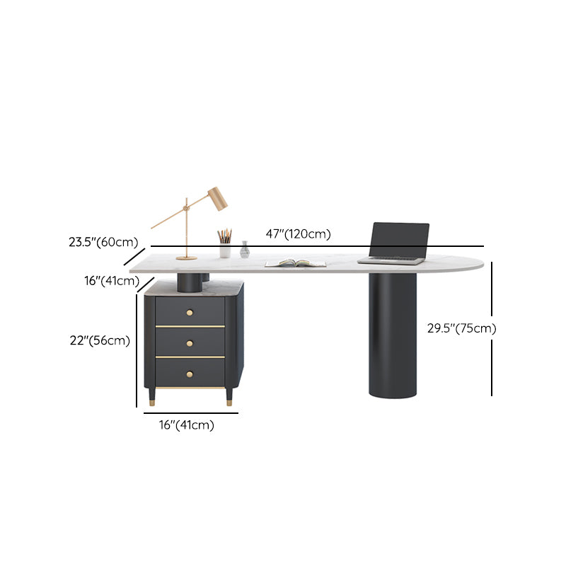 White Pedestal Writing Desk Glam Office Desk with 3 Storage Drawers Clearhalo 'furn' 'furn_office_desk' 'Furniture' 'Office Desks' 'Office Furniture' 'office_desk' 6499905