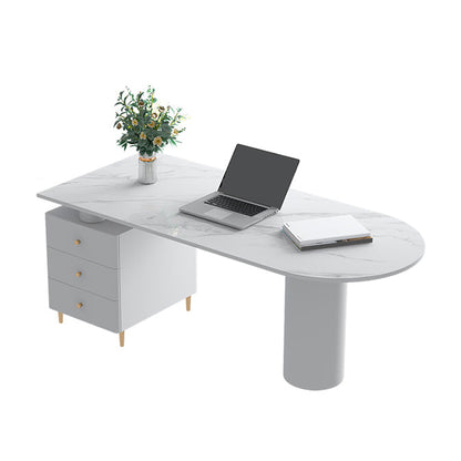 Glam White Office Desk Pedestal Writing Desk with 3 Storage Drawers