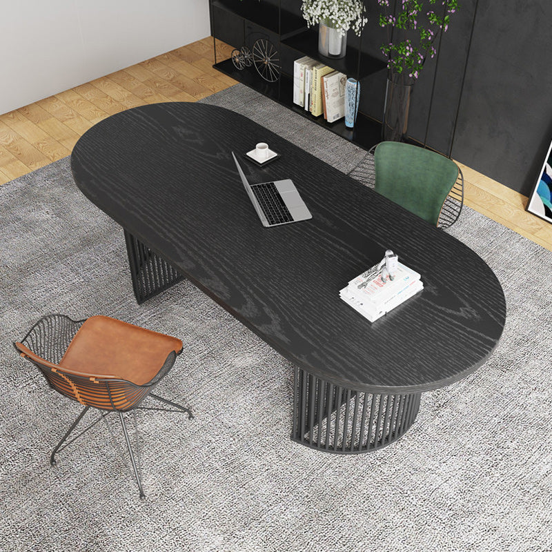 Solid Wood Oval Writing Desk 29.53-inch Tall Black Office Desk with Iron Legs Clearhalo 'furn' 'furn_office_desk' 'Furniture' 'Office Desks' 'Office Furniture' 'office_desk' 6499935