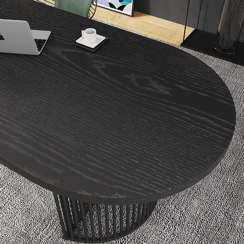 Solid Wood Oval Writing Desk 29.53-inch Tall Black Office Desk with Iron Legs Clearhalo 'furn' 'furn_office_desk' 'Furniture' 'Office Desks' 'Office Furniture' 'office_desk' 6499937