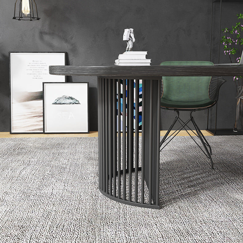 Solid Wood Oval Writing Desk 29.53-inch Tall Black Office Desk with Iron Legs Clearhalo 'furn' 'furn_office_desk' 'Furniture' 'Office Desks' 'Office Furniture' 'office_desk' 6499939